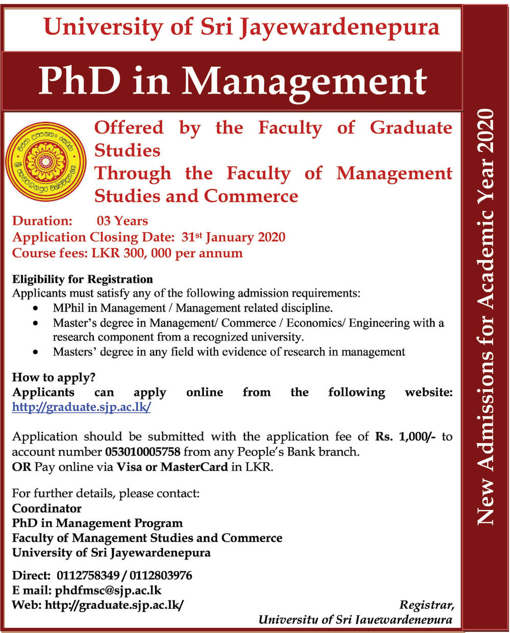 Public Management courses - University of Sri Jayewardenepura
