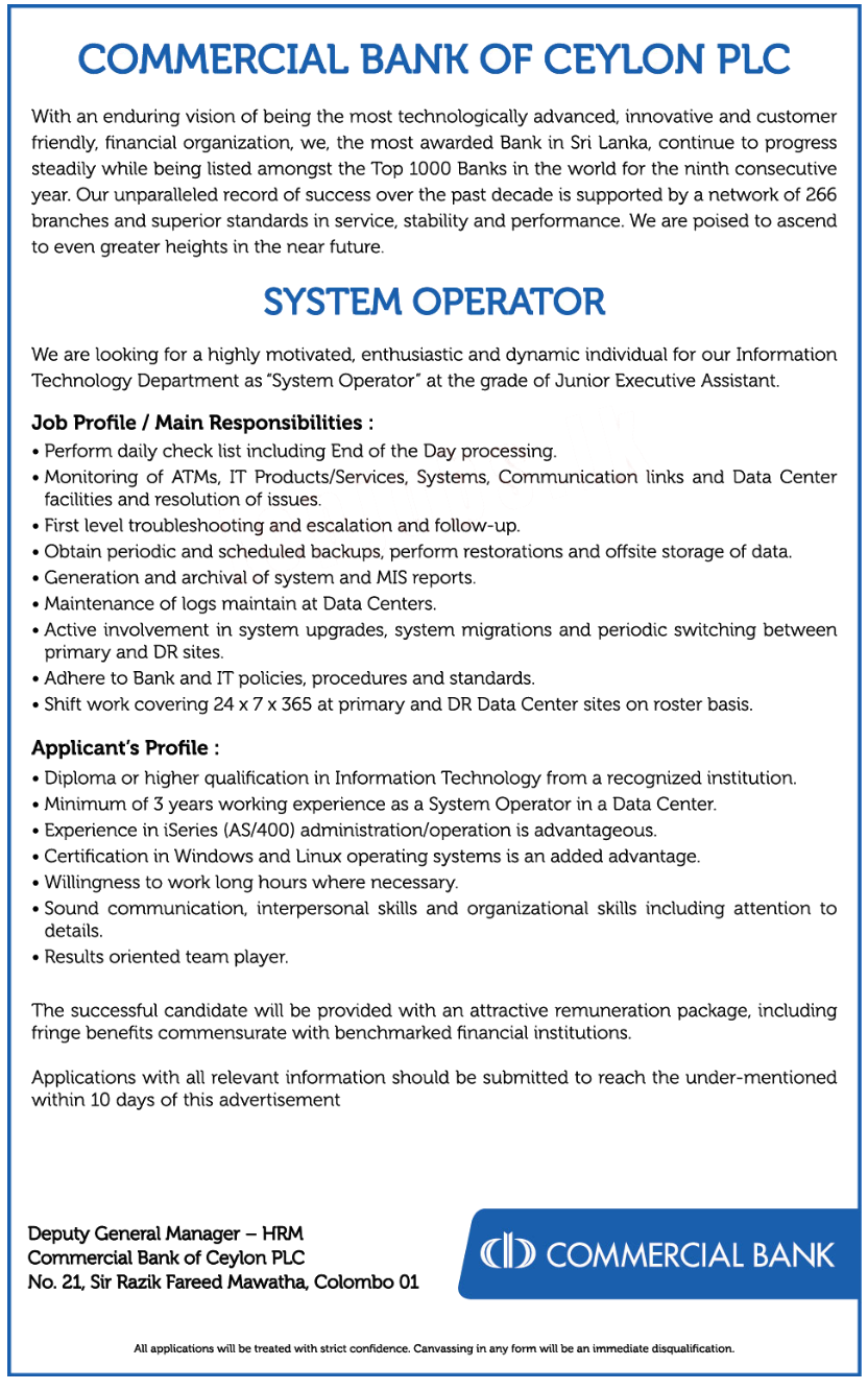 Commercial Bank Job Vacancies 2019