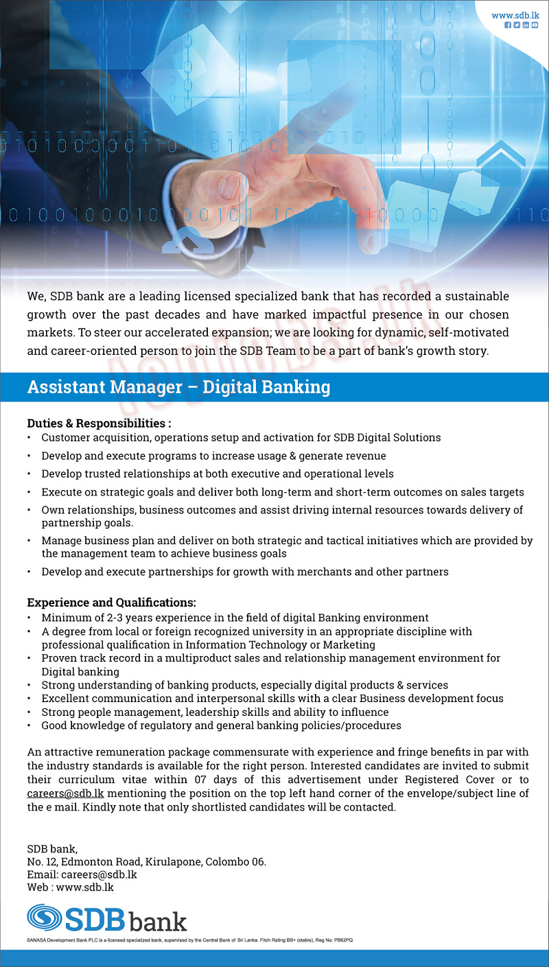 Assistant Manager - Digital Banking - SDB Bank