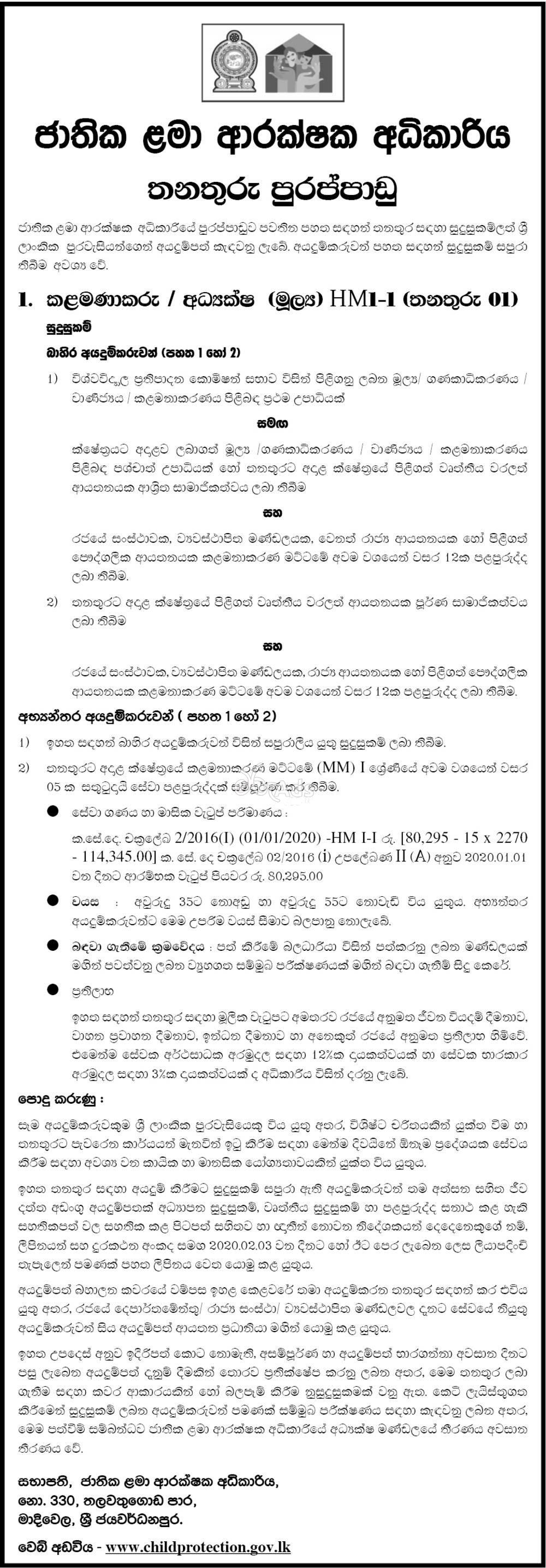 Manager/ Director (Finance) - National Child Protection Authority Job Vacancies 2020 