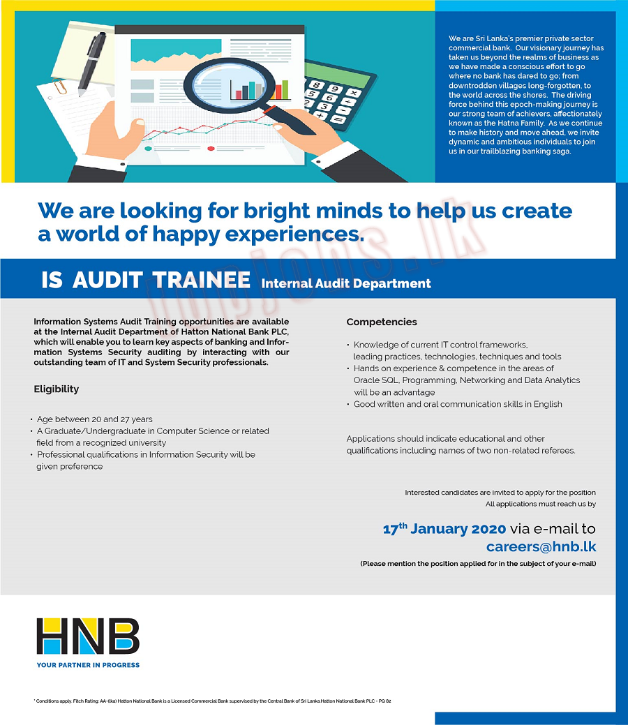 Audit Trainee - HNB Bank Job Vacancies 2020
