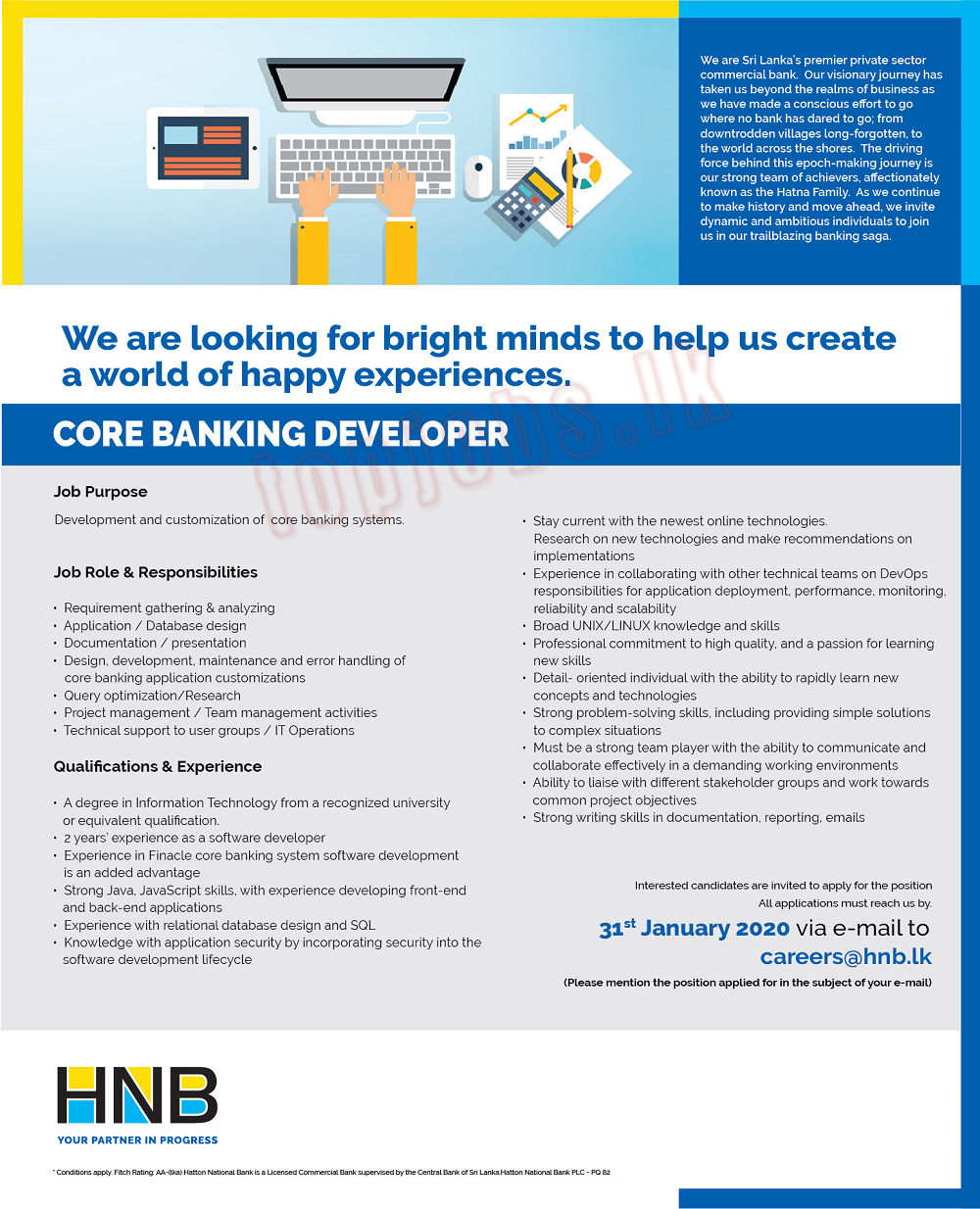 Core Banking Developer - HNB Bank Job Vacancies 2020