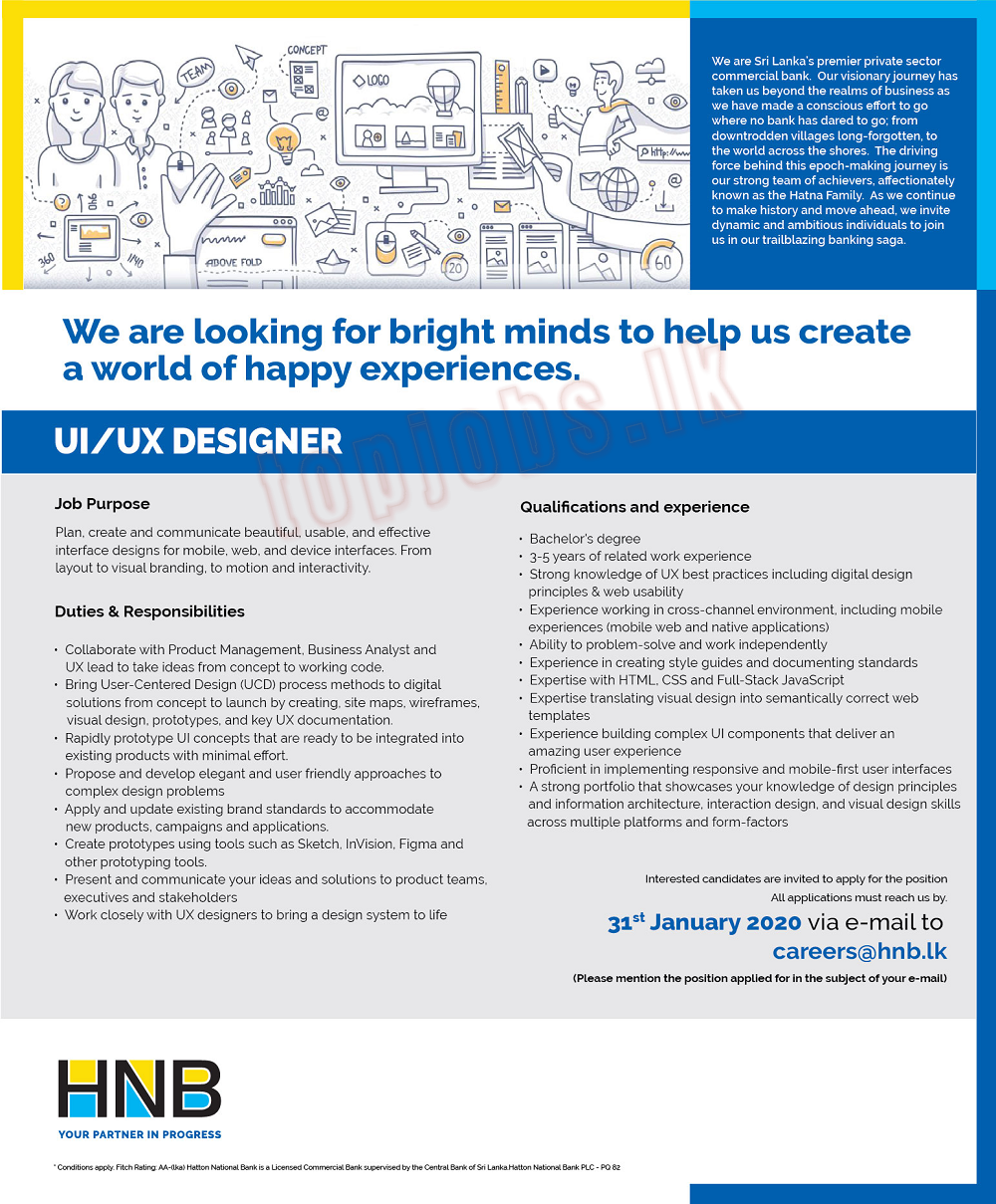 UI / UX Designer - HNB Bank Job Vacancies 2020
