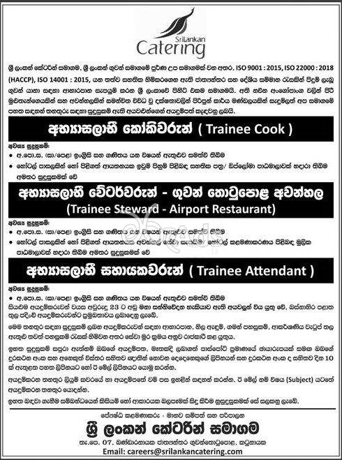 Trainee Cook, Trainee Steward, Trainee Attendant - Sri Lankan Catering