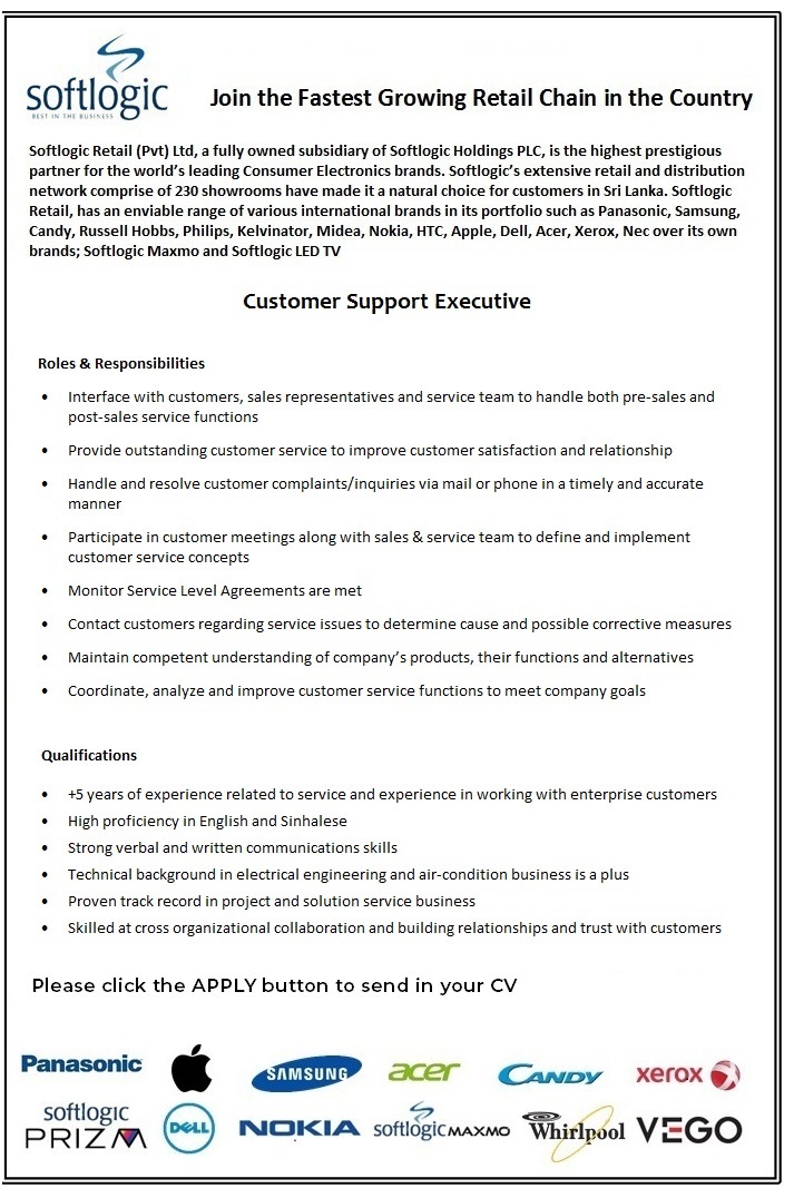 Softlogic Retail (Pvt) Ltd Job Vacancies 2020