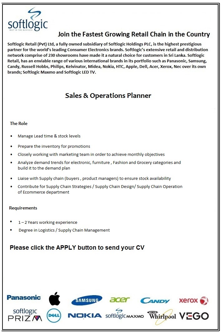 Sales and Operations Planner - Softlogic Job Vacancies 2020