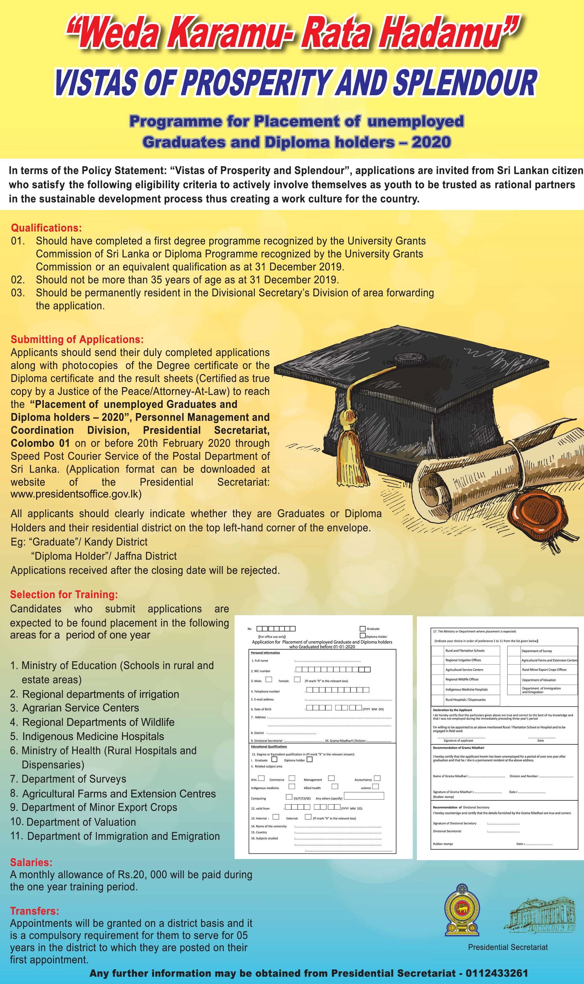 Programme for Placement of Unemployed Graduates & Diploma Holders 2020